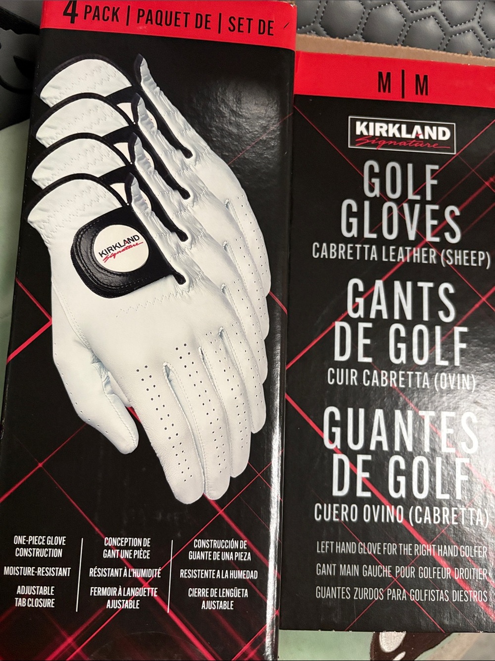 Kirkland Signature Black White Red Accent Golf Glove 4-Pack